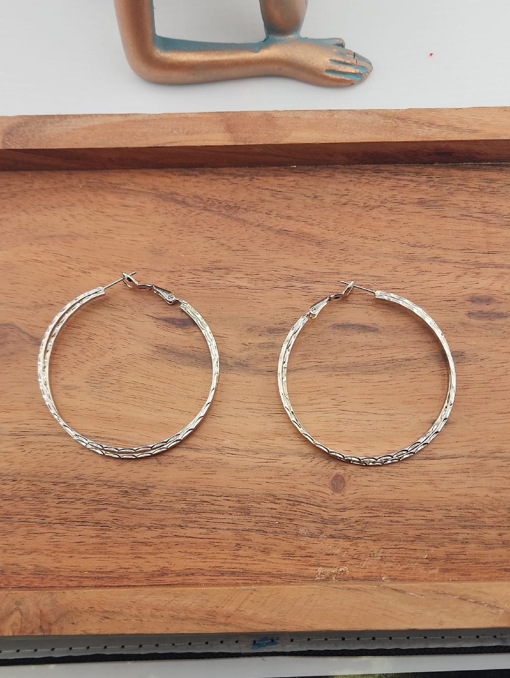 Silver Textured Hoop Earrings - Elegant Women Jewelry